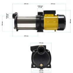 Wiltec Mehrstufige Kreiselpumpe 6600l/h 900W Förderhöhe 55m, Ansaughöhe 9m, 2850U/min, Wasserpumpe für Hauswasserwerke, Haus und Garten