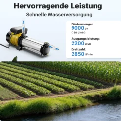 Wiltec Mehrstufige Kreiselpumpe 9000l/h 2200W Förderhöhe 105m, Ansaughöhe 9m, 2850U/min, Wasserpumpe für Hauswasserwerke, Haus und Garten