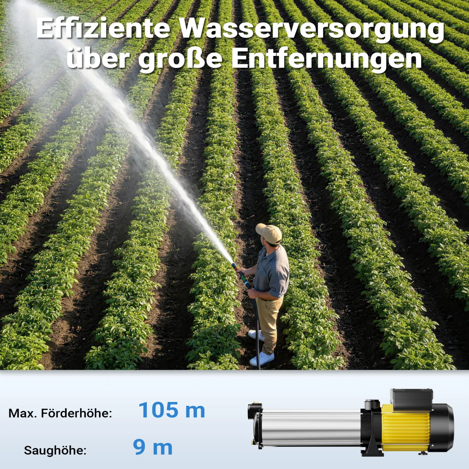 Wiltec Mehrstufige Kreiselpumpe 9000l/h 2200W Förderhöhe 105m, Ansaughöhe 9m, 2850U/min, Wasserpumpe für Hauswasserwerke, Haus und Garten