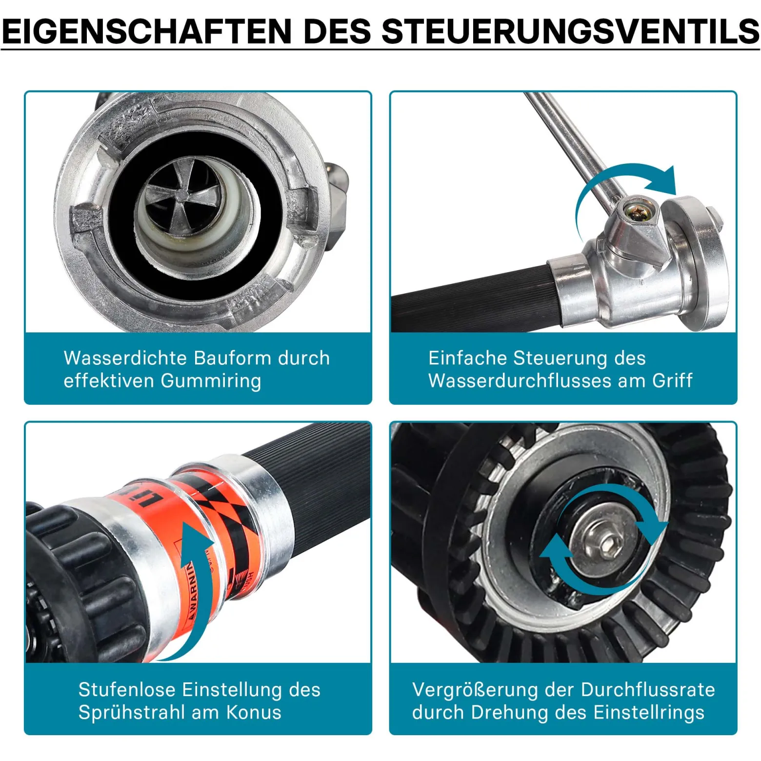Wiltec Mehrzweckstrahlrohr mit C Storzkupplung 150–350 l/min und stufenloser Sprühstrahlverstellung für THW & Feuerwehr