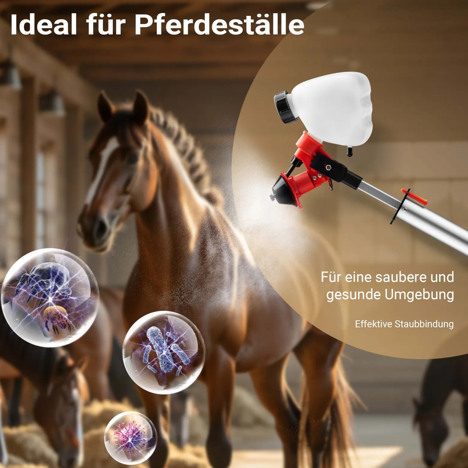 Wiltec MicroULV+ Sprühgerät batteriebetrieben mit 3 Düsen 45-115 ml/min, Sprüher 125 x 23 cm für Staubbindemittel RevestoPur® ideal für Pferdestall
