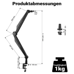 Wiltec Mikrofonarm 80cm Gelenkarm Tischhalterung für 3/8