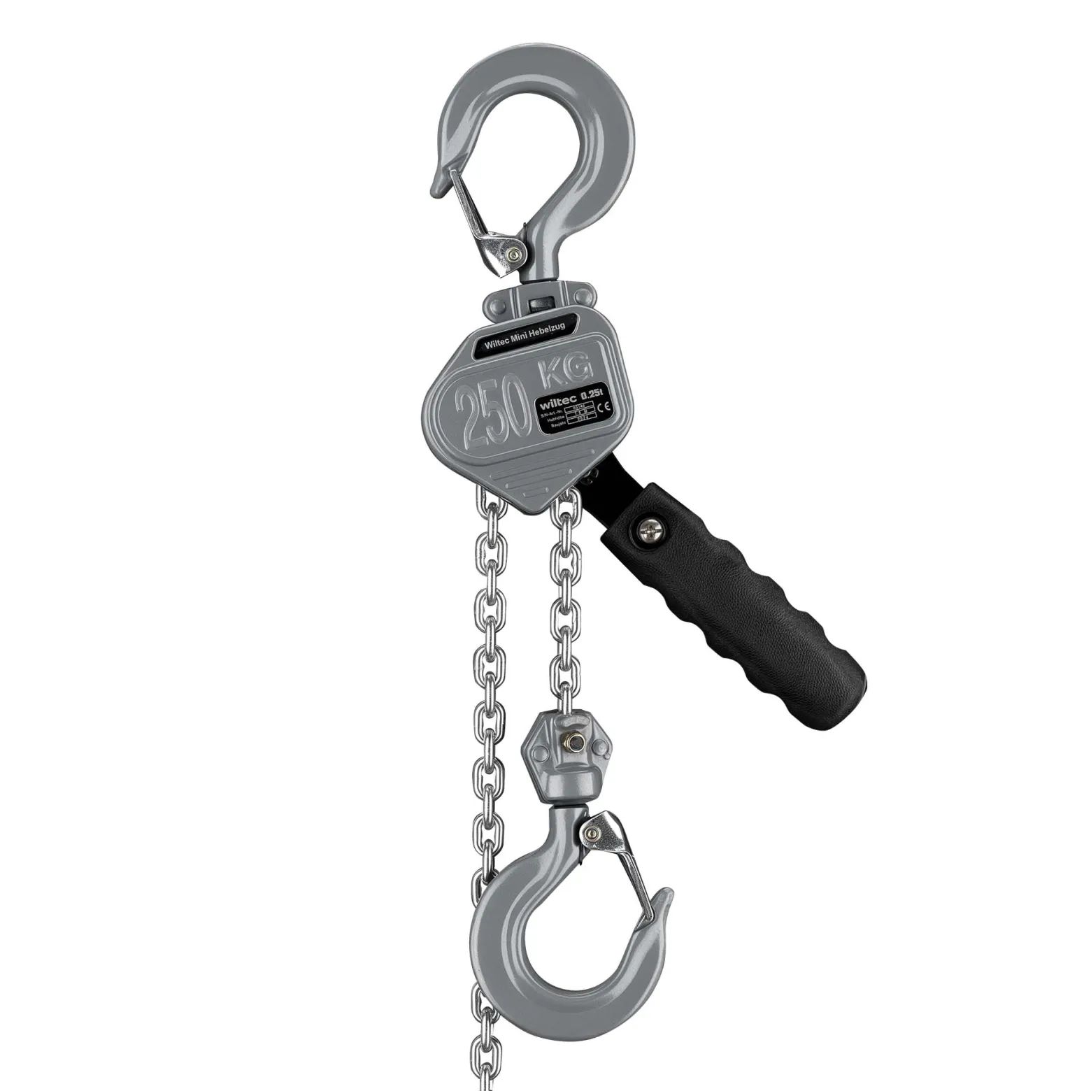 Wiltec Mini Hebelzug bis 250 kg, robuster Handkettenzug 1,5 m Hubhöhe, Kettenzug aus Aluminium, manueller Hebelzug, hochbelastbares Hebemittel
