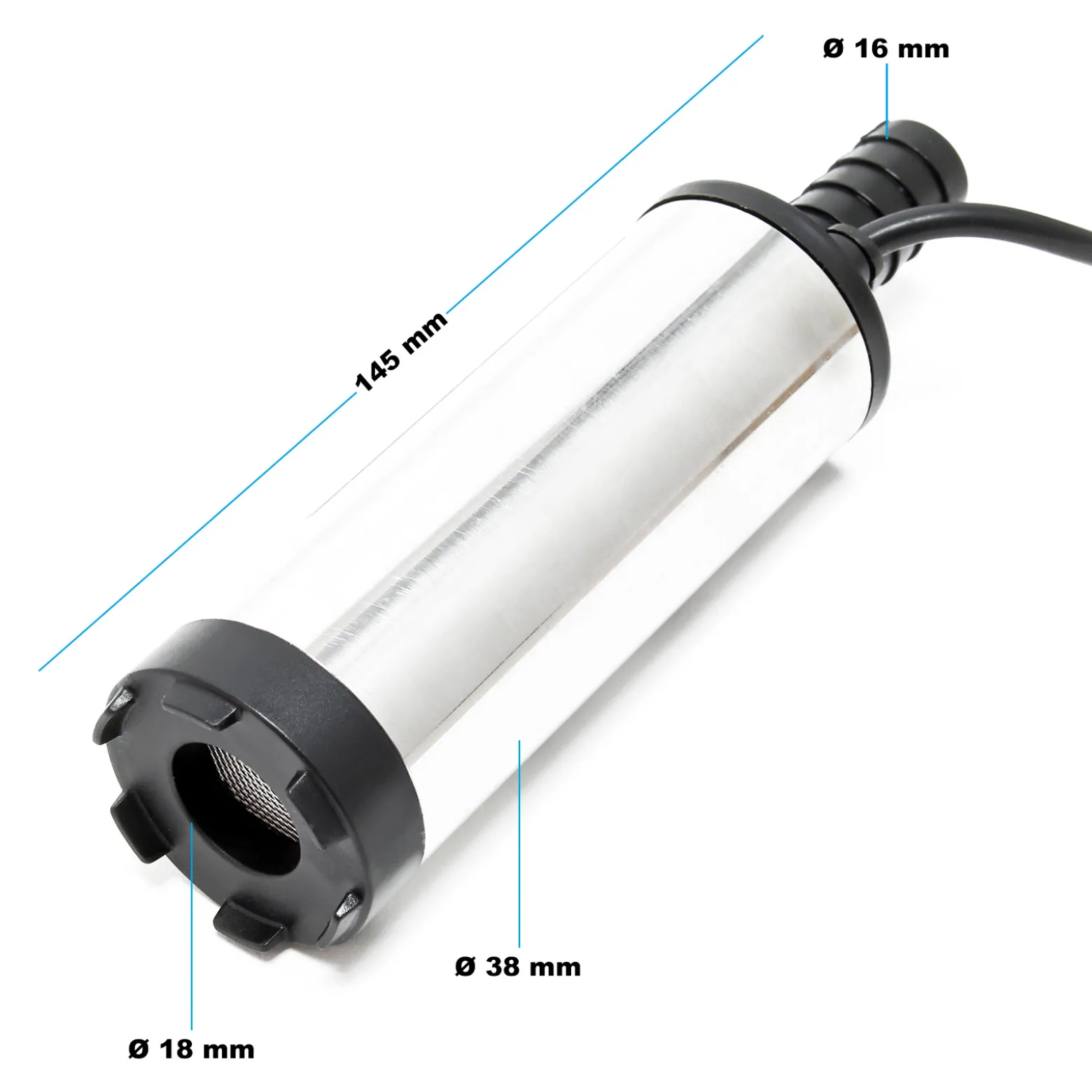 Wiltec Mini Pumpe 12 l/min 8700 U/min 12 V, 16 mm Auslass, Tauchpumpe für Wasser und Dieselöl, zum Ablassen von Flüssigkeit, Entwässerung, Umpumpen