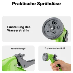 Wiltec Mini Schlauchabroller, Schlauchtrommel mit 10 m PVC Schlauch, Gartenschlauchtrommel aus PP, Wasserschlauch Trommel mit verstellbarer Düse