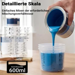 Wiltec Mischbechersystem 600 ml 50x Filter 125 μm, Lackmischbecher Set mit Deckeln, Innenbechern und Messbecher, Farbmischbecher für Autolackierung