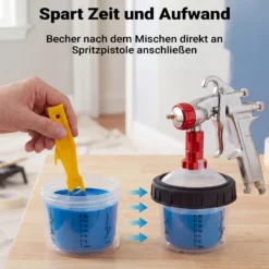 Wiltec Mischbechersystem 200 ml 50x Filter 125 μm, Lackmischbecher Set mit Deckeln, Innenbechern und Messbecher, Farbmischbecher für Autolackierung