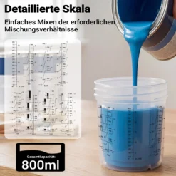 Wiltec Mischbechersystem 800 ml 50x Filter 125 μm, Lackmischbecher Set mit Deckeln, Innenbechern und Messbecher, Farbmischbecher für Autolackierung