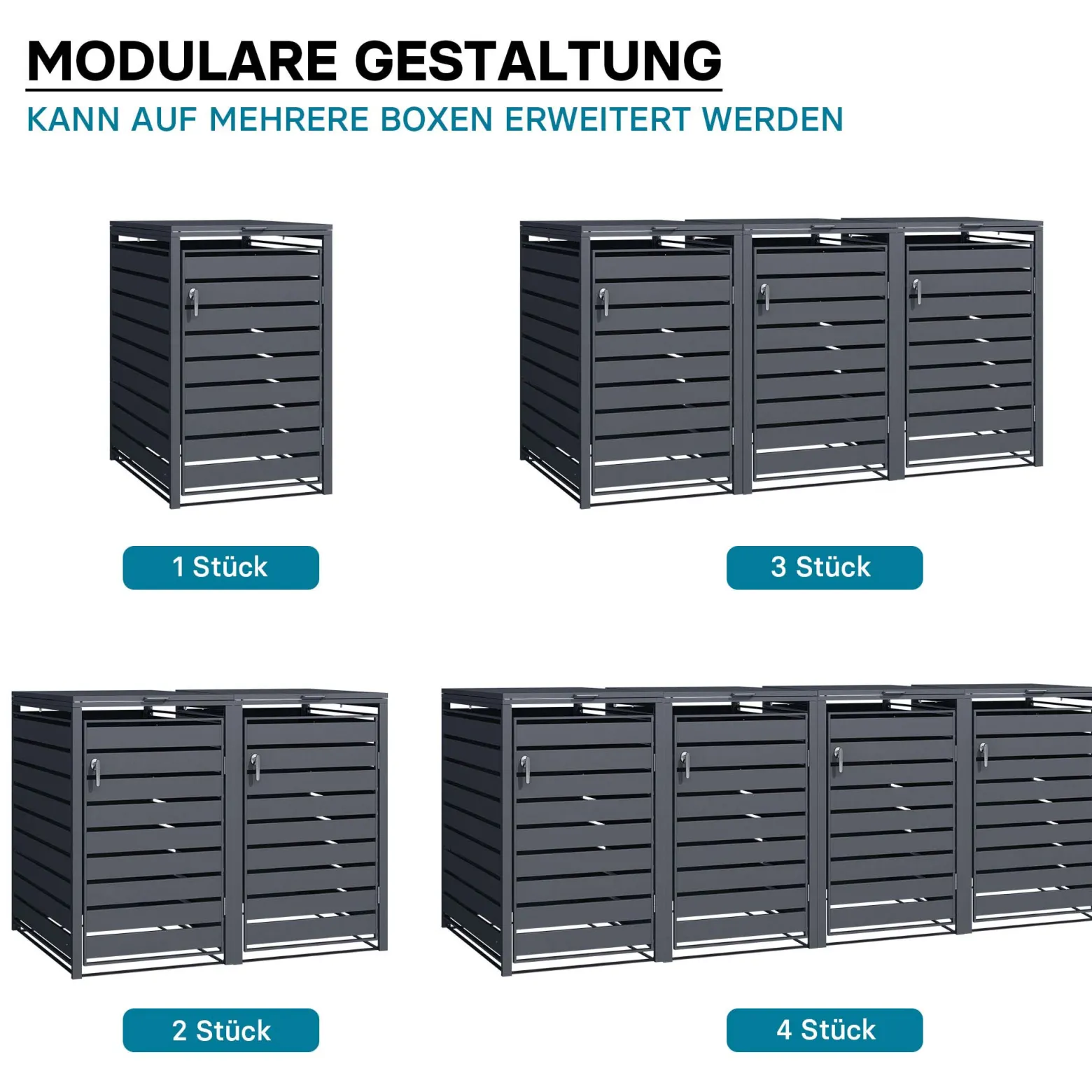 Wiltec Mülltonnenbox für eine Tonne in Anthrazit, abschließbare Mülltonnenverkleidung mit Klappdeckel, Mülltonnenzaun, Sichtschutzzaun
