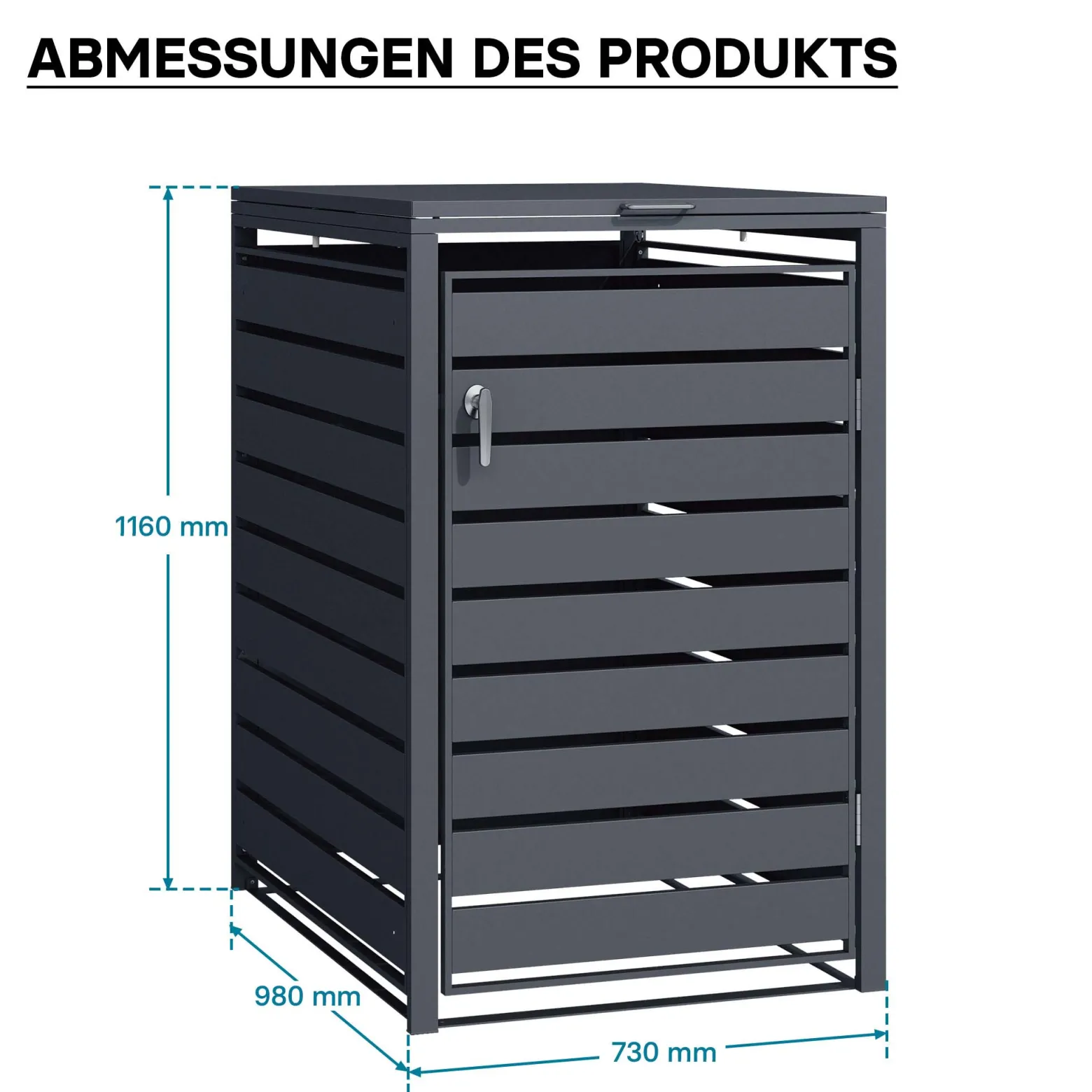 Wiltec Mülltonnenbox für eine Tonne in Anthrazit, abschließbare Mülltonnenverkleidung mit Klappdeckel, Mülltonnenzaun, Sichtschutzzaun