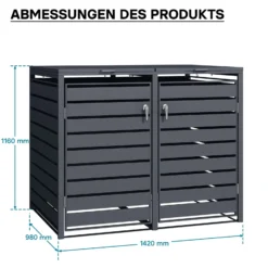 Wiltec Mülltonnenbox für zwei Tonnen in Anthrazit, abschließbare Mülltonnenverkleidung mit Klappdeckel, Mülltonnenzaun, Sichtschutzzaun