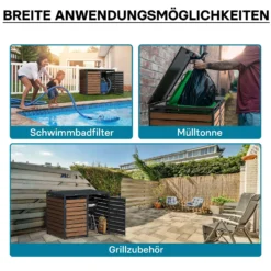 Wiltec Mülltonnenbox für zwei Tonnen in Holzoptik, abschließbare Mülltonnenverkleidung mit Klappdeckel, Mülltonnenzaun, Sichtschutzzaun