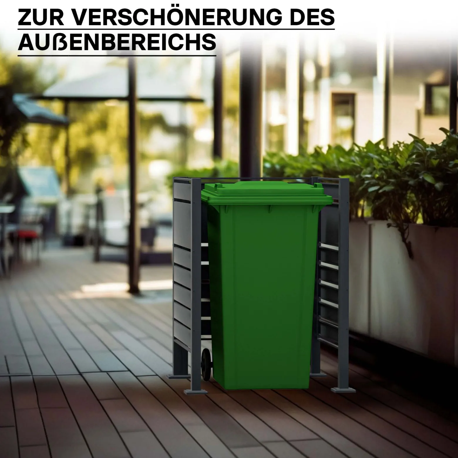 Wiltec Mülltonnenzaun aus Stahl in Anthrazit, Mülltonnenverkleidung für eine Tonne 60-240l, Mülltonnenbox, Sichtschutzzaun