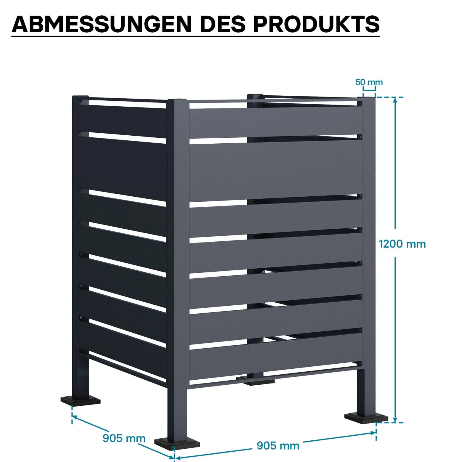 Wiltec Mülltonnenzaun aus Stahl in Anthrazit, Mülltonnenverkleidung für eine Tonne 60-240l, Mülltonnenbox, Sichtschutzzaun