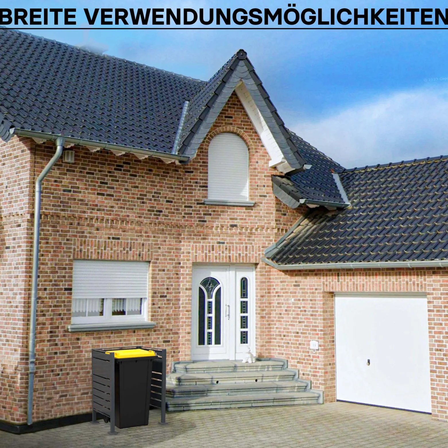 Wiltec Mülltonnenzaun aus Stahl in Anthrazit, Mülltonnenverkleidung für eine Tonne 60-240l, Mülltonnenbox, Sichtschutzzaun