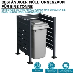 Wiltec Mülltonnenzaun aus Stahl in Anthrazit, Mülltonnenverkleidung für eine Tonne 60-240l, Mülltonnenbox, Sichtschutzzaun