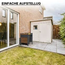 Wiltec Mülltonnenzaun aus Stahl in Holzoptik, Mülltonnenverkleidung für eine Tonne 60-240l, Mülltonnenbox, Sichtschutzzaun