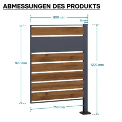 Wiltec Mülltonnenzaun-Erweiterungsmodul aus Stahl in Holzoptik und Anthrazit, Sichtschutzzaun für Mülltonnenbox, Mülltonnenverkleidung-Erweiterung