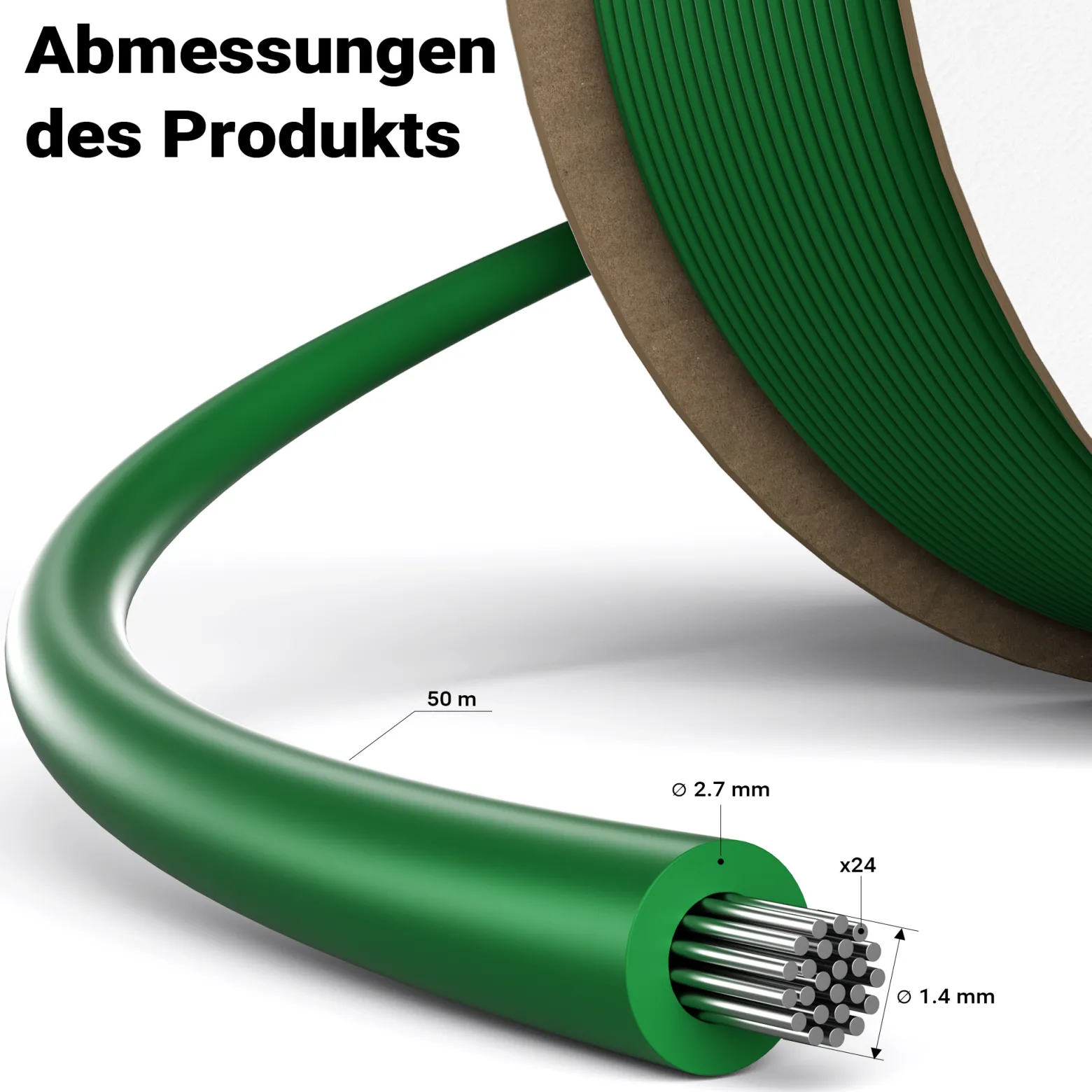 Wiltec 50 m Mähroboter Begrenzungskabel Ø 2,7 mm TCCA, kupferbeschichteter Aluminiumdraht, Leitkabel für Rasenroboter, Universal Begrenzungsdraht kompatibel mit diversen Rasenmähern