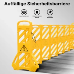 Wiltec mobile Absperrung aus Kunststoff faltbar 60 x 32 x 101 cm, Mobilzaun ausziehbar bis 3,9 m mit Rollen, Absperrzaun aus robustem Material
