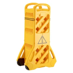 Wiltec mobile Absperrung aus Kunststoff faltbar 60 x 32 x 101 cm, Mobilzaun ausziehbar bis 3,9 m mit Rollen, Absperrzaun aus robustem Material