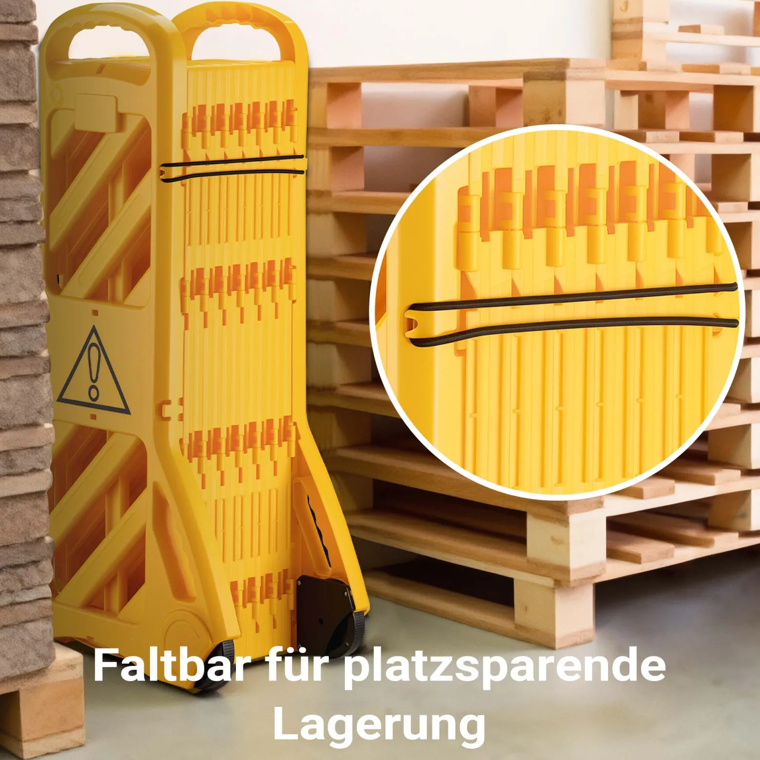 Wiltec mobile Absperrung aus Kunststoff faltbar 60 x 32 x 101 cm, Mobilzaun ausziehbar bis 3,9 m mit Rollen, Absperrzaun aus robustem Material