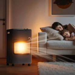 Wiltec mobile Gasheizung 4,2 kW, Gasheizstrahler 42 x 45 x 75,7 cm, Heizstrahler Innenraum mit Kippschutz, ODS und Rollen, Gasheizer kompatibel mit 13 kg Gasflasche