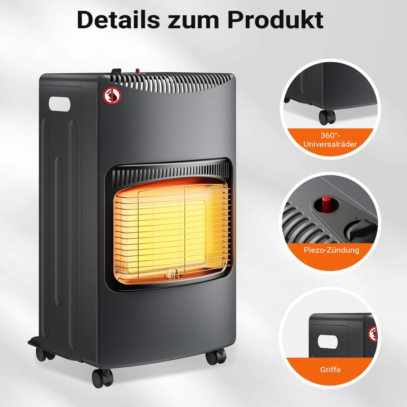Wiltec mobile Gasheizung 4,2 kW, Gasheizstrahler 42 x 45 x 75,7 cm, Heizstrahler Innenraum mit Kippschutz, ODS und Rollen, Gasheizer kompatibel mit 13 kg Gasflasche