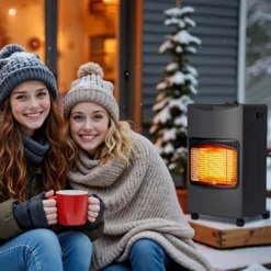 Wiltec mobile Gasheizung 4,2 kW, Gasheizstrahler 42 x 45 x 75,7 cm, Heizstrahler Innenraum mit Kippschutz, ODS und Rollen, Gasheizer kompatibel mit 13 kg Gasflasche
