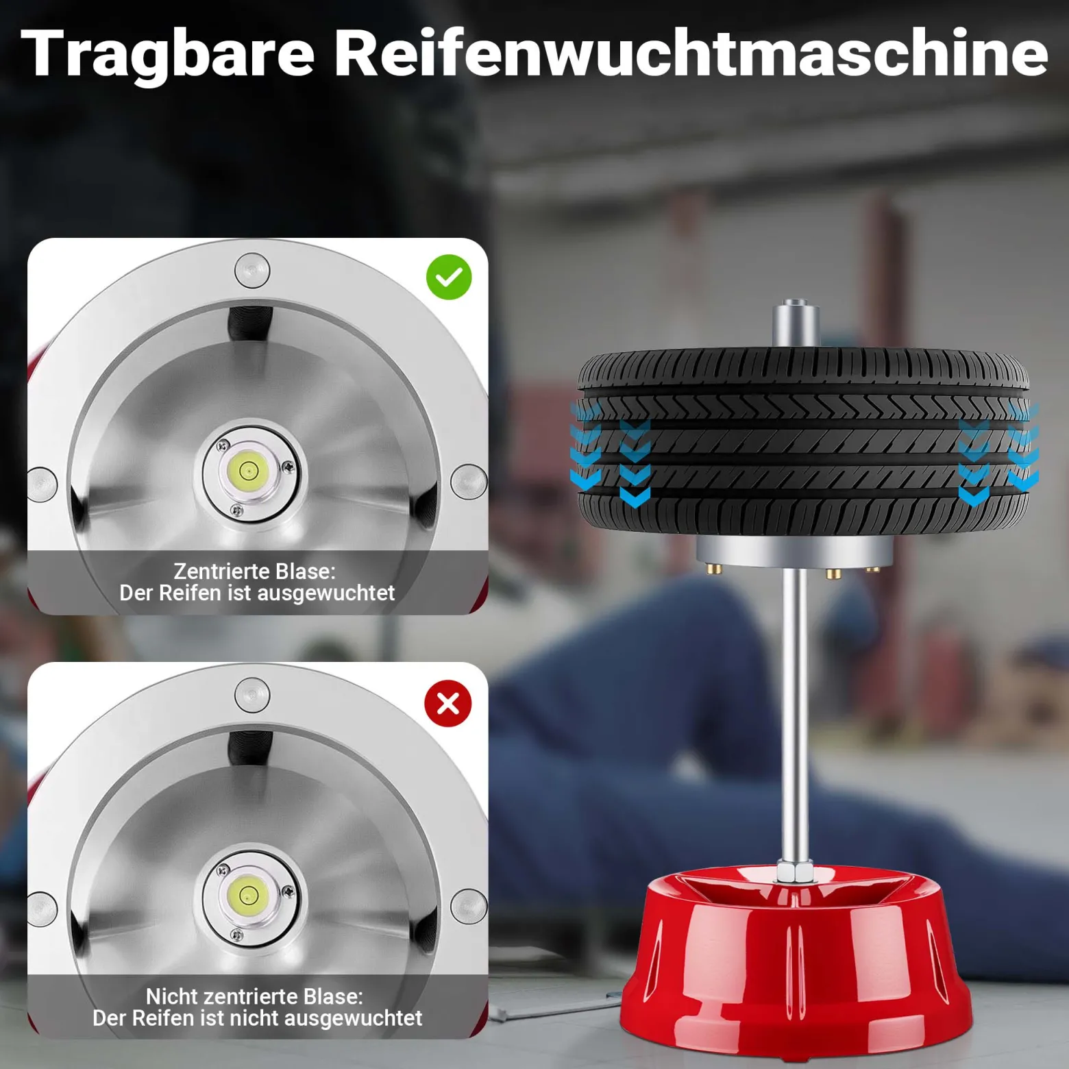 Wiltec Mobile Reifenwuchtmaschine 29 x 29 x 57,5 cm, Auswuchtmaschine rostbeständig, Reifenwuchtgerät für Radnaben 1 1/2" Auto und Motorrad Reifen