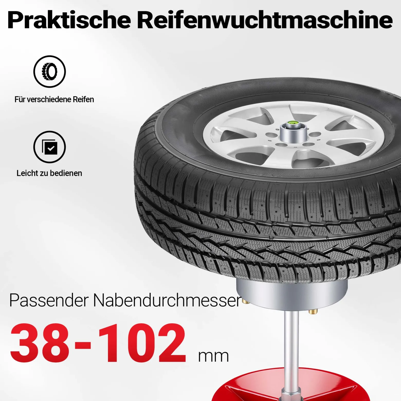 Wiltec Mobile Reifenwuchtmaschine 29 x 29 x 57,5 cm, Auswuchtmaschine rostbeständig, Reifenwuchtgerät für Radnaben 1 1/2" Auto und Motorrad Reifen