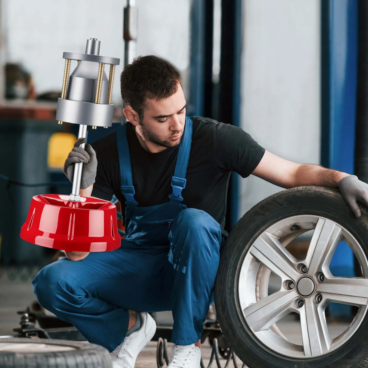 Wiltec Mobile Reifenwuchtmaschine 29 x 29 x 57,5 cm, Auswuchtmaschine rostbeständig, Reifenwuchtgerät für Radnaben 1 1/2" Auto und Motorrad Reifen
