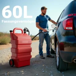 Wiltec mobile Tankanlage 60 l mit 12 V Pumpe, Kraftstoffbehälter für Diesel und Benzin, tragbarer Kraftstoff Kanister für flexibles Tanken