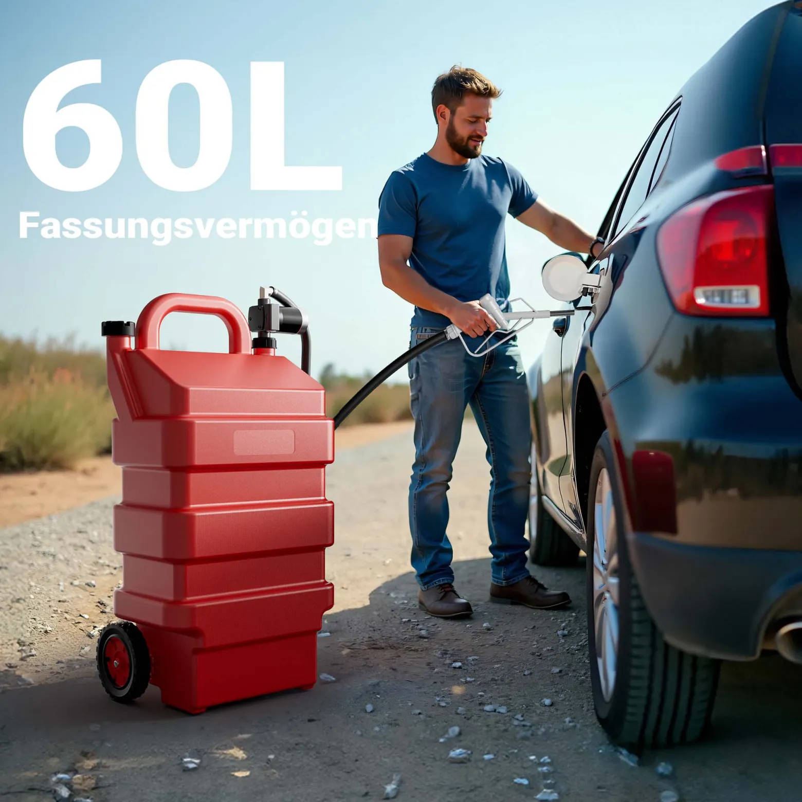 Wiltec mobile Tankanlage 60 l mit 12 V Pumpe, Kraftstoffbehälter für Diesel und Benzin, tragbarer Kraftstoff Kanister für flexibles Tanken