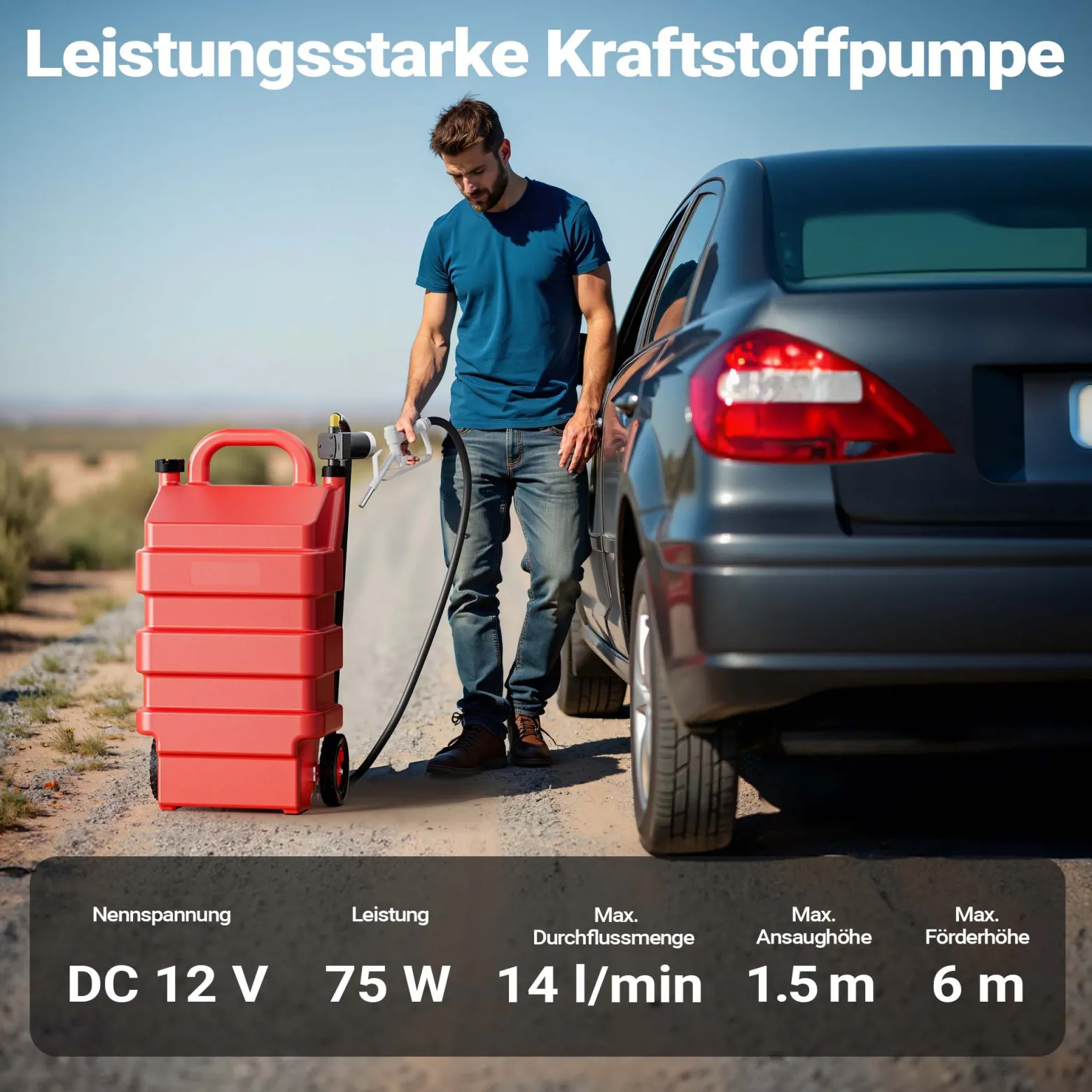 Wiltec mobile Tankanlage 60 l mit 12 V Pumpe, Kraftstoffbehälter für Diesel und Benzin, tragbarer Kraftstoff Kanister für flexibles Tanken