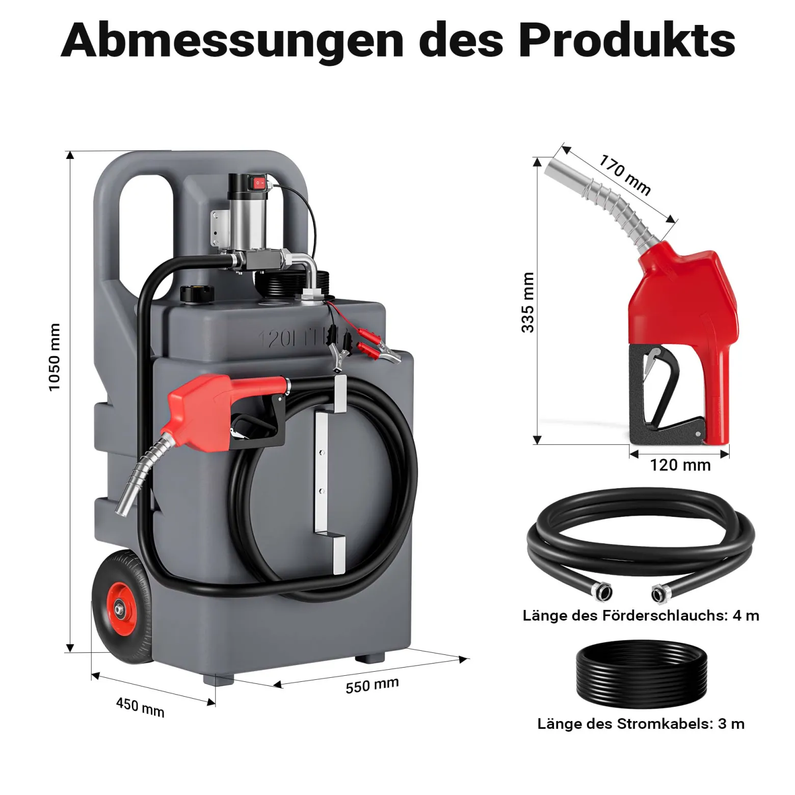 Wiltec mobile Tankanlage 120 l mit 12 V Pumpe, Kraftstoffbehälter für Dieselkraftstoff, tragbare Dieseltankanlage für flexibles Tanken
