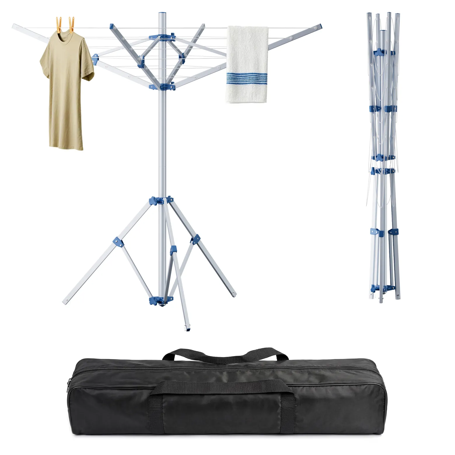 Wiltec Mobile Wäschespinne mit 4 Armen 16 m Wäscheleine Wäscheständer Alu Höhe 155cm Wohnwagen Camping Klappbar Wohnmobil Reise
