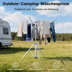 Wiltec Mobile Wäschespinne mit 4 Armen 16 m Wäscheleine Wäscheständer Alu Höhe 155cm Wohnwagen Camping Klappbar Wohnmobil Reise