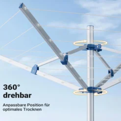 Wiltec Mobile Wäschespinne mit 4 Armen 16 m Wäscheleine Wäscheständer Alu Höhe 155cm Wohnwagen Camping Klappbar Wohnmobil Reise