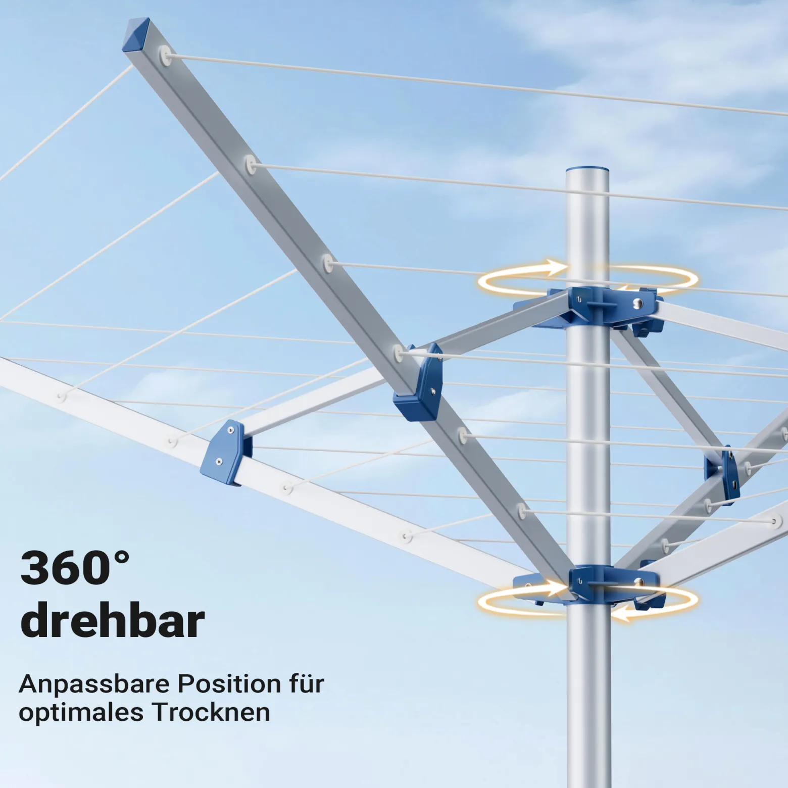 Wiltec Mobile Wäschespinne mit 4 Armen 16 m Wäscheleine Wäscheständer Alu Höhe 155cm Wohnwagen Camping Klappbar Wohnmobil Reise