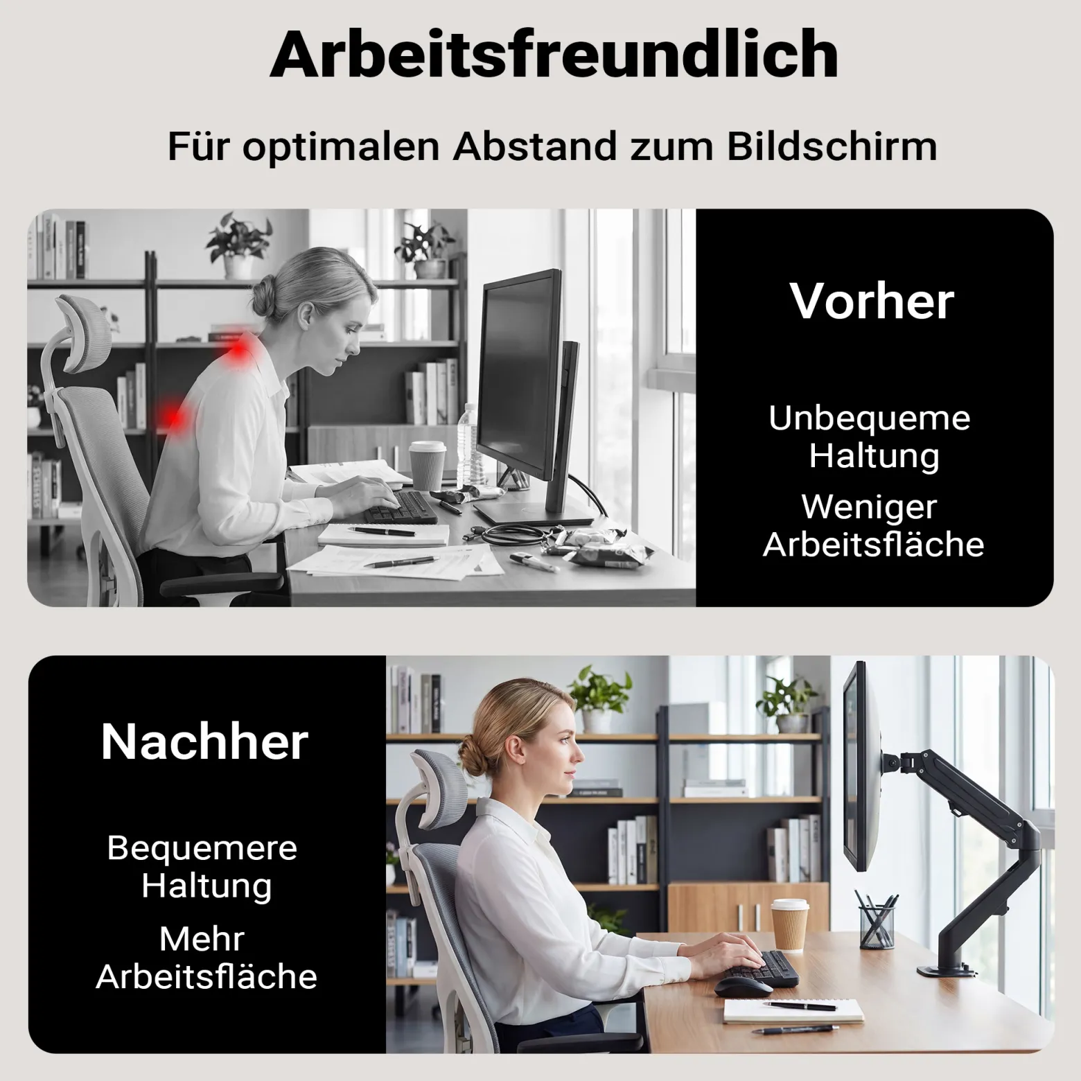 Wiltec Monitorhalterung mit Gasdruckfeder für Monitor 17-27 Zoll Tischhalterung VESA 75x75/100x100