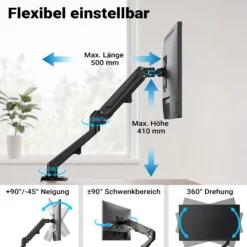 Wiltec Monitorhalterung mit Gasdruckfeder für Monitor 17-27 Zoll Tischhalterung VESA 75x75/100x100