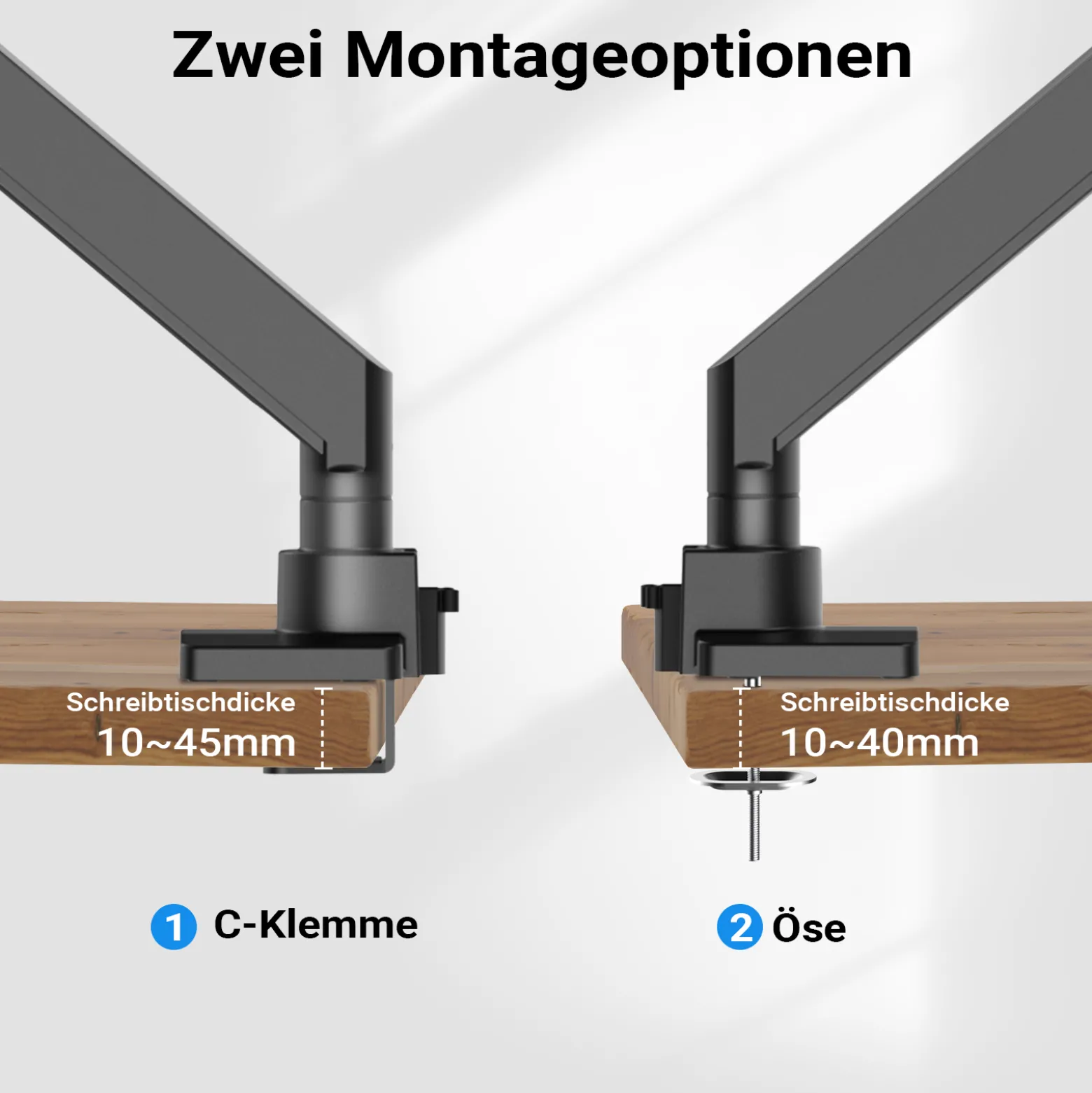 Wiltec Monitorhalterung mit VESA-Platte und -Adapter für flache & gebogene Monitore, Bildschirmhalterung bis 26 kg, Monitorhalter mit Tischklemme