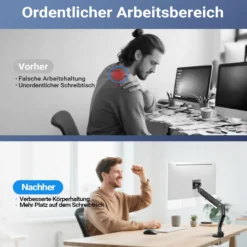 Wiltec Monitorhalterung mit VESA-Platte und -Adapter für flache & gebogene Monitore, Bildschirmhalterung bis 26 kg, Monitorhalter mit Tischklemme
