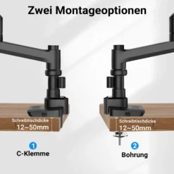 Wiltec Monitorhalterung Schreibtisch mit VESA-Platte für flache & gebogene Monitore, Bildschirmhalterung bis 20 kg, Monitorhalter mit Tischklemme