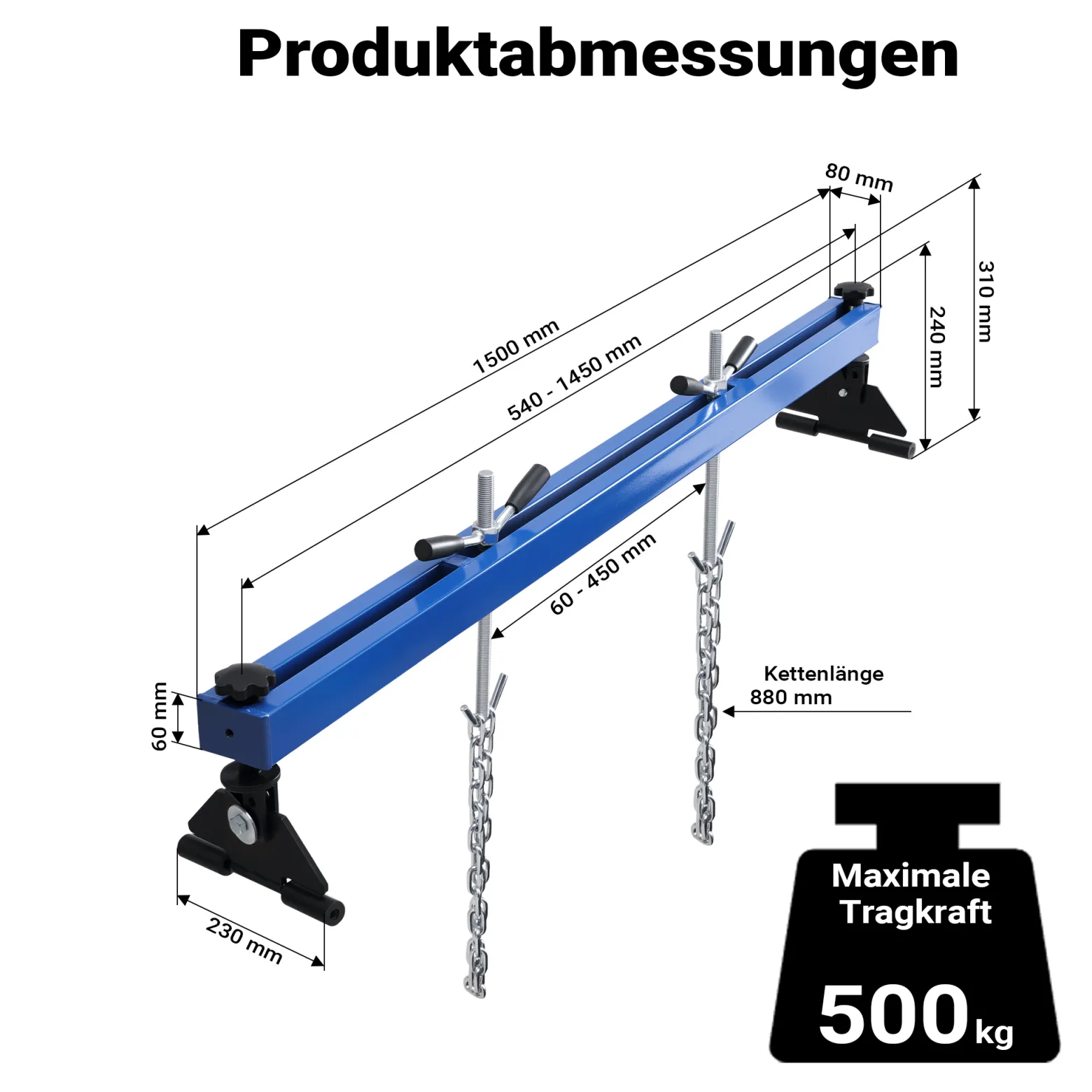 Wiltec Motorbrücke bis zu 500kg Kotflügeltraverse zur Reparatur an Motoren Motorhalter, Motorheber