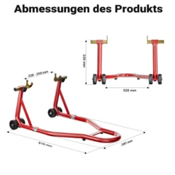 Wiltec Motorradständer hinten für 200-340 mm Reifen, 370 x 325 mm, als Montagehilfe aus Stahl für Hinterrad, Motorradheber bis 450 kg