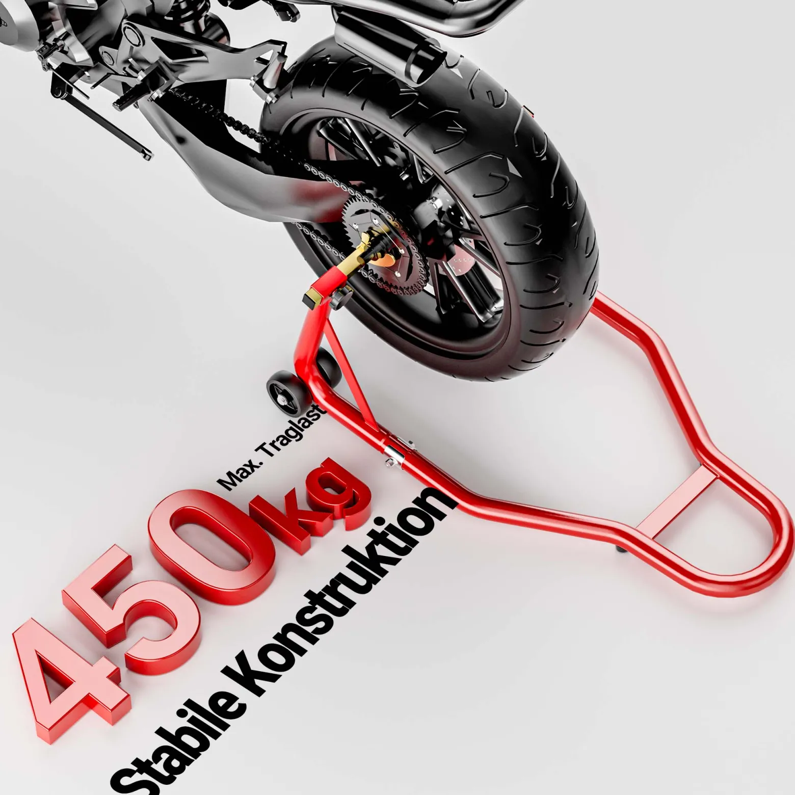 Wiltec Motorradständer hinten für 200-340 mm Reifen, 370 x 325 mm, als Montagehilfe aus Stahl für Hinterrad, Motorradheber bis 450 kg