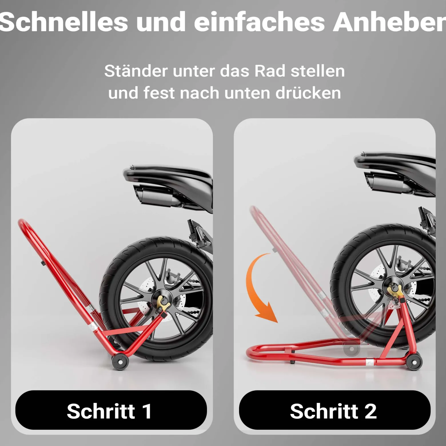 Wiltec Motorradständer hinten für 200-340 mm Reifen, 370 x 325 mm, als Montagehilfe aus Stahl für Hinterrad, Motorradheber bis 450 kg