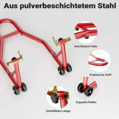 Wiltec Motorradständer hinten für 200-340 mm Reifen, 370 x 325 mm, als Montagehilfe aus Stahl für Hinterrad, Motorradheber bis 450 kg